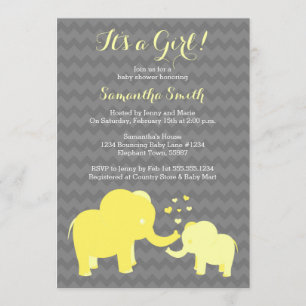 Elephant Baby Shower Einladung Gelb und Grau