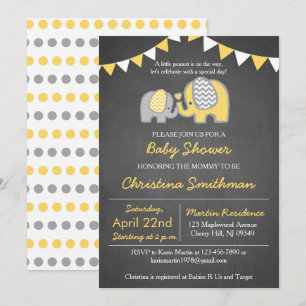 Elephant Baby Shower Einladung Gelb und Grau