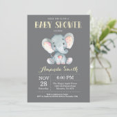 Elephant Baby Shower Einladung Gelb und Grau (Stehend Vorderseite)
