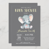 Elephant Baby Shower Einladung Gelb und Grau (Vorne/Hinten)