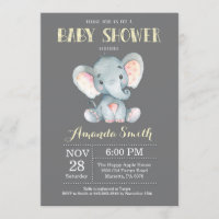 Elephant Baby Shower Einladung Gelb und Grau