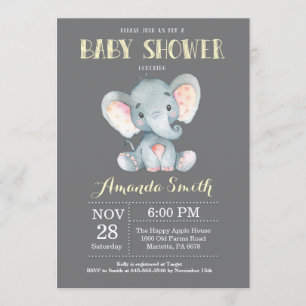 Elephant Baby Shower Einladung Gelb und Grau