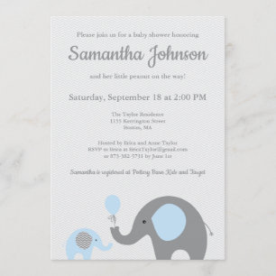 Elephant Baby Shower Einladung in Blau und Grau