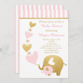 Elephant Baby Shower Einladung in Rosa und Gold (Vorne/Hinten)