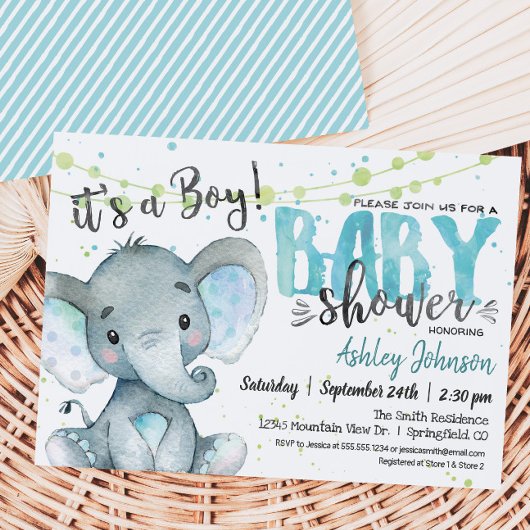 Elephant Baby Shower Einladung, Junge Einladung