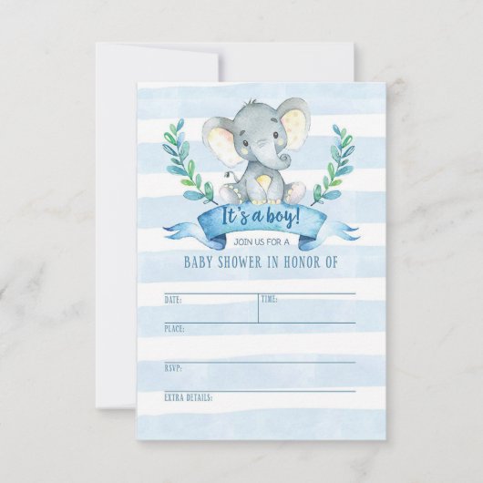 Elephant Baby Shower Einladung Jungle Baby (Vorderseite)