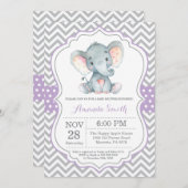 Elephant Baby Shower Einladung Lila und grau (Vorne/Hinten)