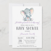 Elephant Baby Shower Einladung Lila und grau (Vorderseite)