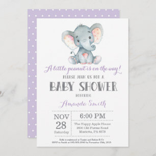 Elephant Baby Shower Einladung Lila und grau