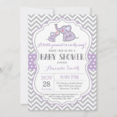 Elephant Baby Shower Einladung Lila und grau (Vorderseite)