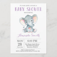 Elephant Baby Shower Einladung Lila und grau