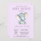 Elephant Baby Shower Einladung Lila und grau (Vorne/Hinten)