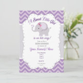 Elephant Baby Shower Einladung, Mädchen, Lila, gra Einladung (Stehend Vorderseite)