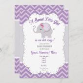 Elephant Baby Shower Einladung, Mädchen, Lila, gra Einladung (Vorne/Hinten)