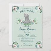 Elephant Baby Shower Einladung Mint Green Floral (Vorderseite)
