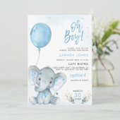 Elephant Baby Shower Einladung mit Blue Balloon (Stehend Vorderseite)