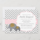 Elephant Baby Shower Einladung, pink gold Glitzer Einladung (Vorderseite)