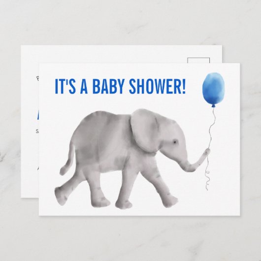 Elephant Baby Shower Einladung Postkarte, blau (Vorne/Hinten)