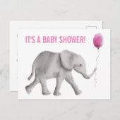 Elephant Baby Shower Einladung Postkarte, Rosa (Vorne/Hinten)