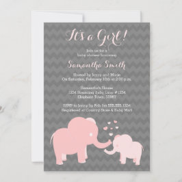 Elephant Baby Shower Einladung Rosa und Grau