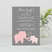 Elephant Baby Shower Einladung Rosa und Grau (Stehend Vorderseite)
