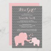 Elephant Baby Shower Einladung Rosa und Grau (Vorne/Hinten)