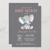 Elephant Baby Shower Einladung Rosa und Grau (Vorne/Hinten)