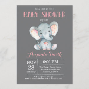 Elephant Baby Shower Einladung Rosa und Grau