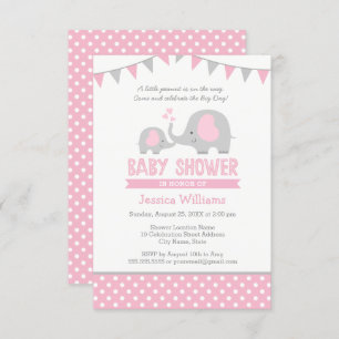 Elephant Baby Shower Einladung Rosa und Grau