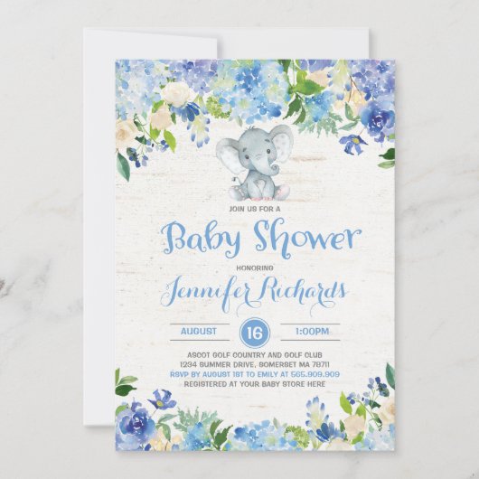 Elephant Baby Shower Einladung Rustic Boy Shower (Vorderseite)