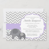 Elephant Baby Shower Einladung, Zickzack lila Einladung (Vorderseite)