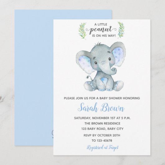 Elephant Baby Shower Einladungen Boy Little Peanut (Vorne/Hinten)