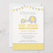 Elephant Baby Shower Einladungen | Gelb und Grau (Vorderseite)