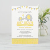 Elephant Baby Shower Einladungen | Gelb und Grau (Stehend Vorderseite)