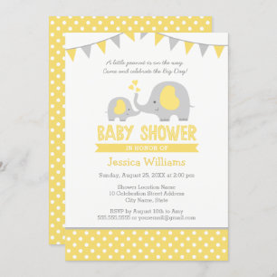 Elephant Baby Shower Einladungen   Gelb und Grau