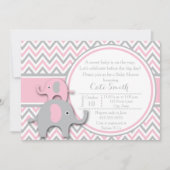 Elephant Baby Shower Einladungen, Rosa und Grau Einladung (Vorderseite)