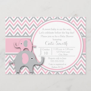 Elephant Baby Shower Einladungen, Rosa und Grau Einladung