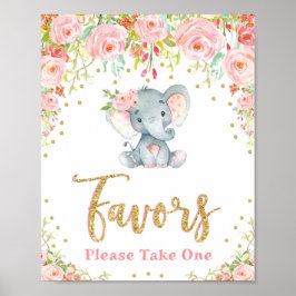 Elephant Baby Shower favorisiert Schild Pink Roses