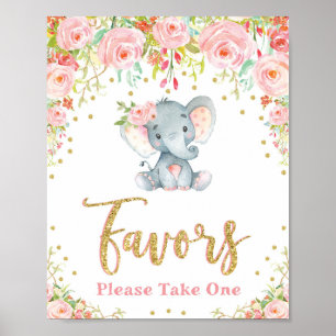 Elephant Baby Shower favorisiert Schild Pink Roses