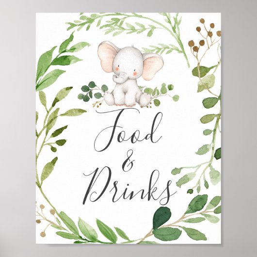 Elephant Baby Shower Food and Drinks Zeichen Poster (Vorne)