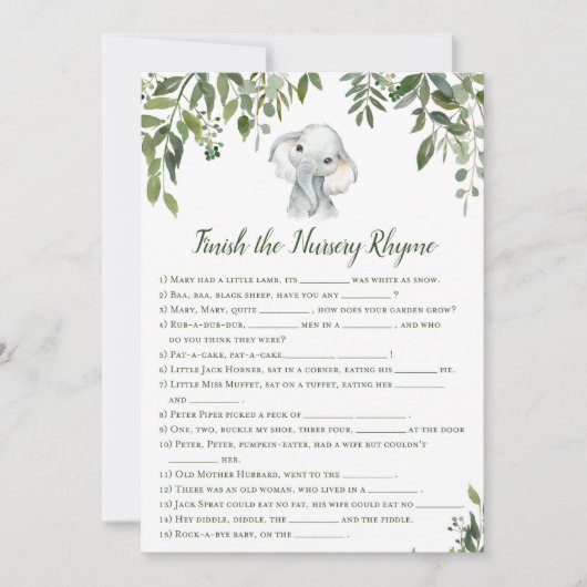 Elephant Baby Shower Game beantwortet 12x18 Größe  Einladung (Vorderseite)