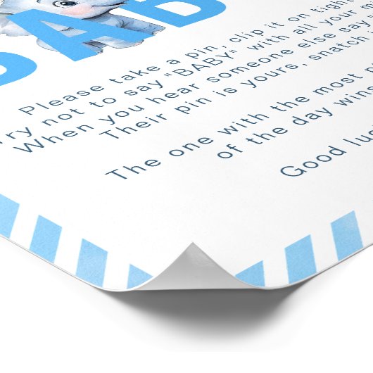 Elephant Baby Shower Game Poster - "Sage kein Baby (Ecke)