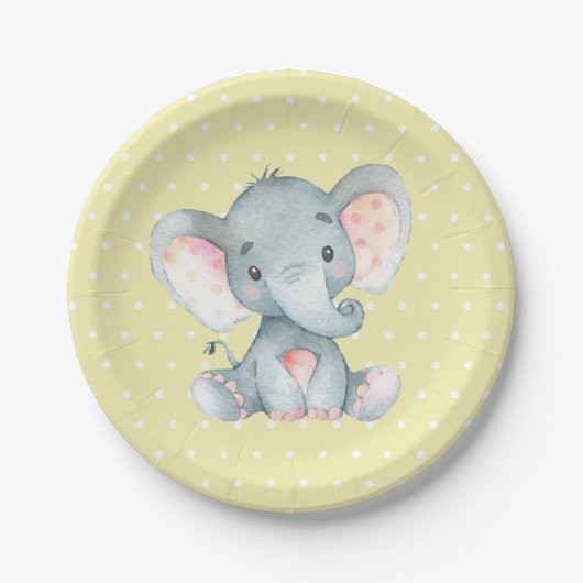 Elephant Baby Shower Gelb Paper Plate Pappteller (Vorderseite)