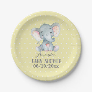 Elephant Baby Shower Gelb Paper Plate Pappteller