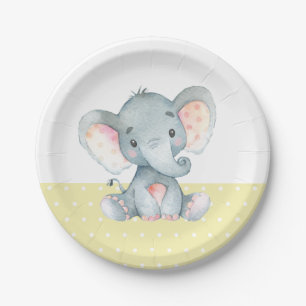 Elephant Baby Shower Gelb Paper Plate Pappteller