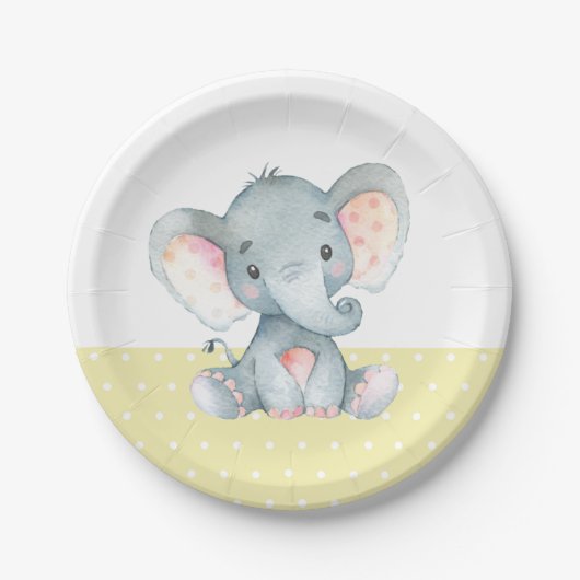 Elephant Baby Shower Gelb Paper Plate Pappteller (Vorderseite)