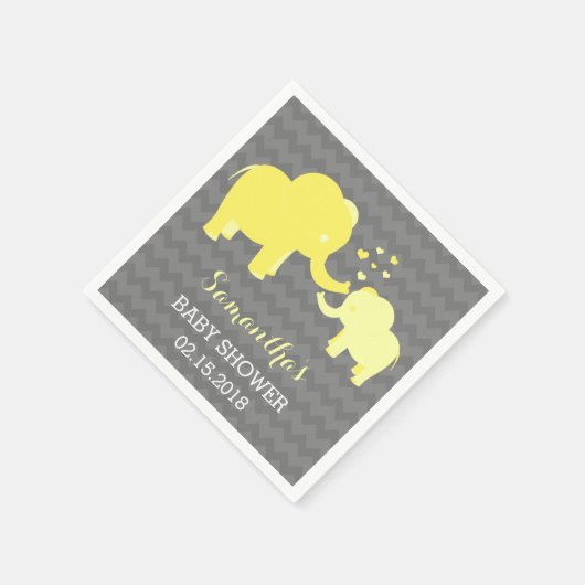 Elephant Baby Shower Gelb und Grau Papier Napkins Serviette (Ecke)