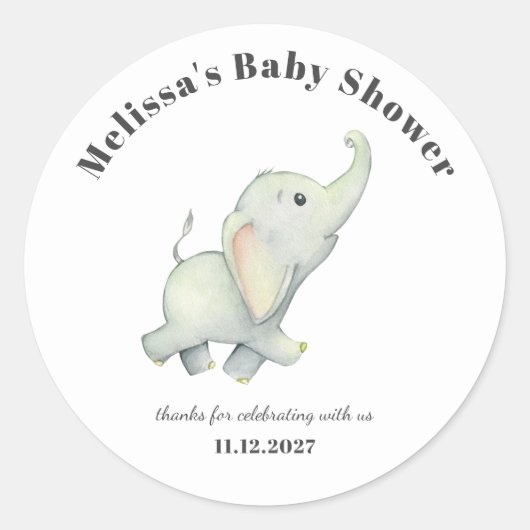 Elephant Baby Shower Gender Neutral Personalisiert Runder Aufkleber (Vorderseite)
