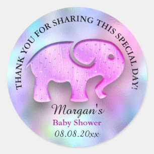 Elephant Baby Shower Gevor Danke Holograph VIP Runder Aufkleber