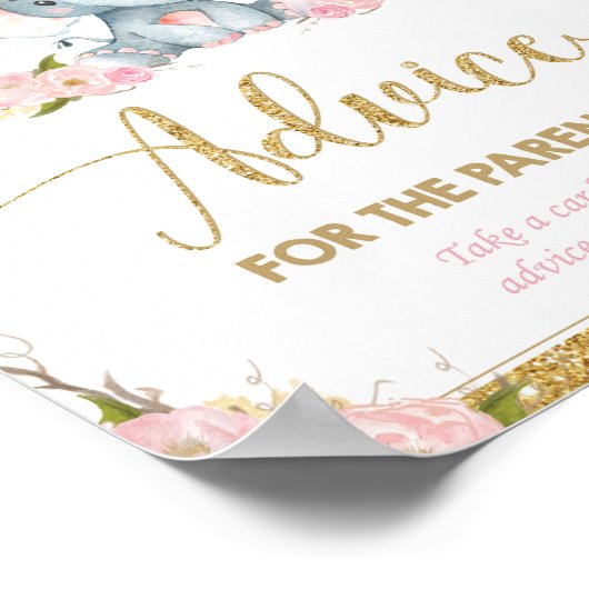Elephant Baby Shower Girl Advice für Eltern zu sei Poster (Ecke)